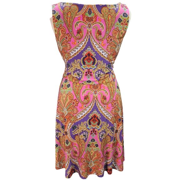 Lauren Ralph Lauren Dress Women’s Large Pink Purple Paisley Faux Wrap Stretch - Picture 3 of 16